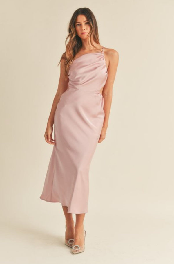 pink dress, mauve dress, mauve midi dress, midi dress, party dress