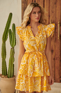 yellow floral dress, mini floral dress, white and yellow floral dress, cotton dress