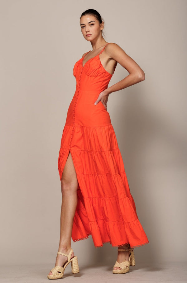 red dress, orange dress, long dress, beach dress