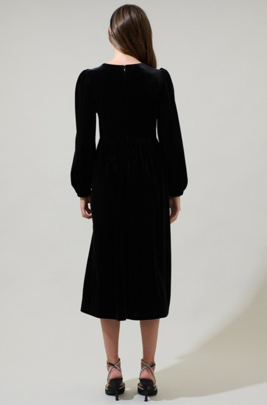 Black velvet midi dress, alternate view