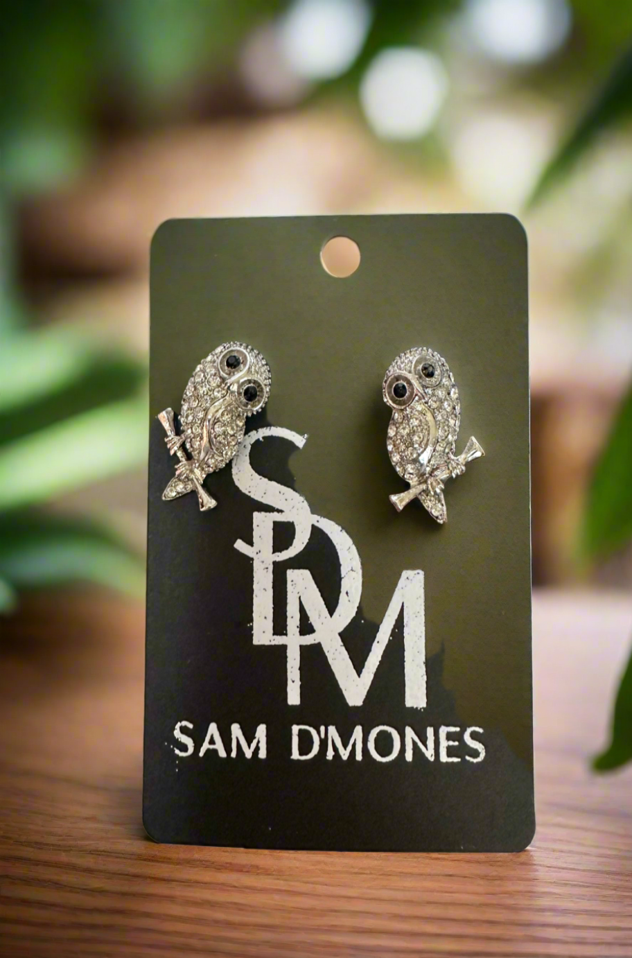 Silver owl stud earrings, alternate view