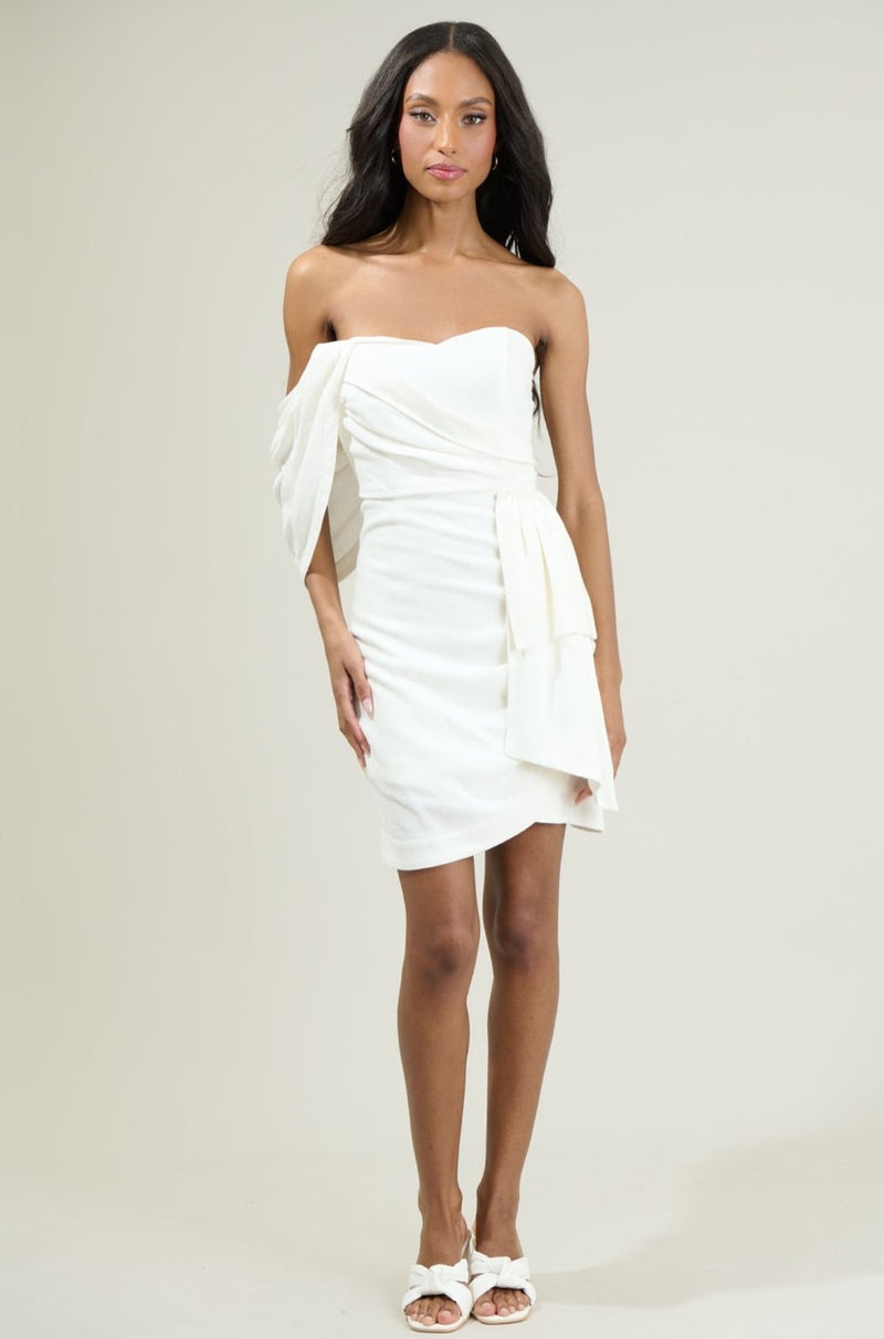 Amina White Pleated Dress