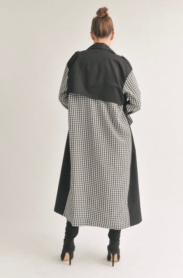 Katie’s Black And White Checkered Trench Coat
