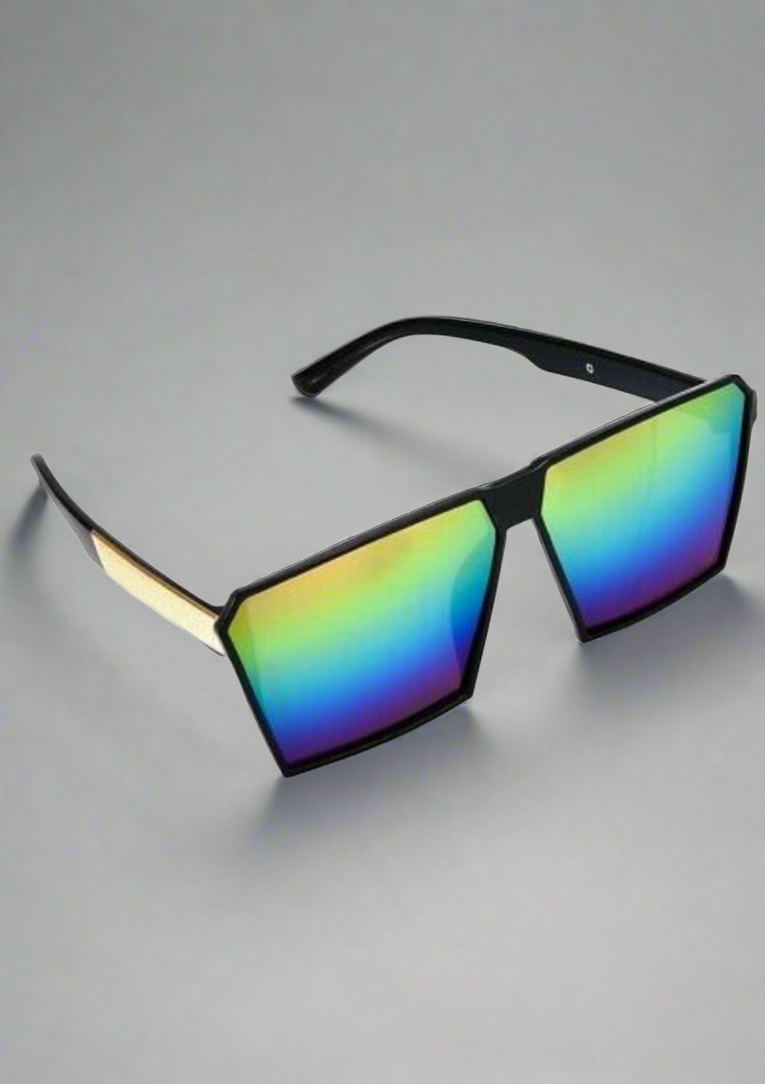 Black retro square mirrored sunglasses