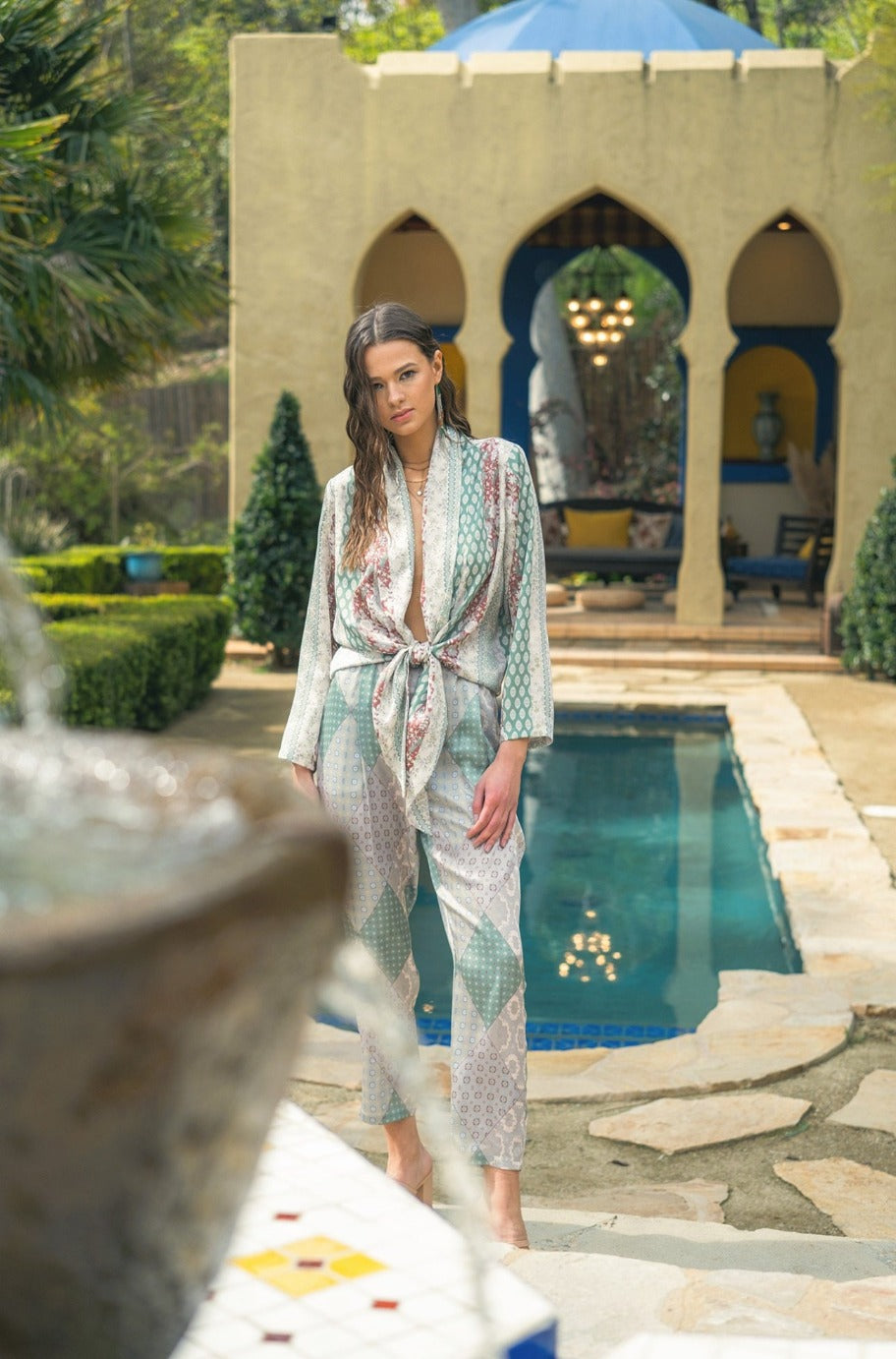 Satin floral jumpsuit, detail view