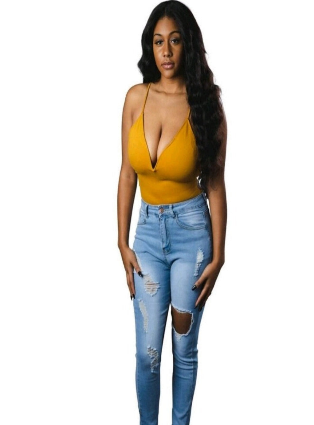 Mustard V-wire bodysuit