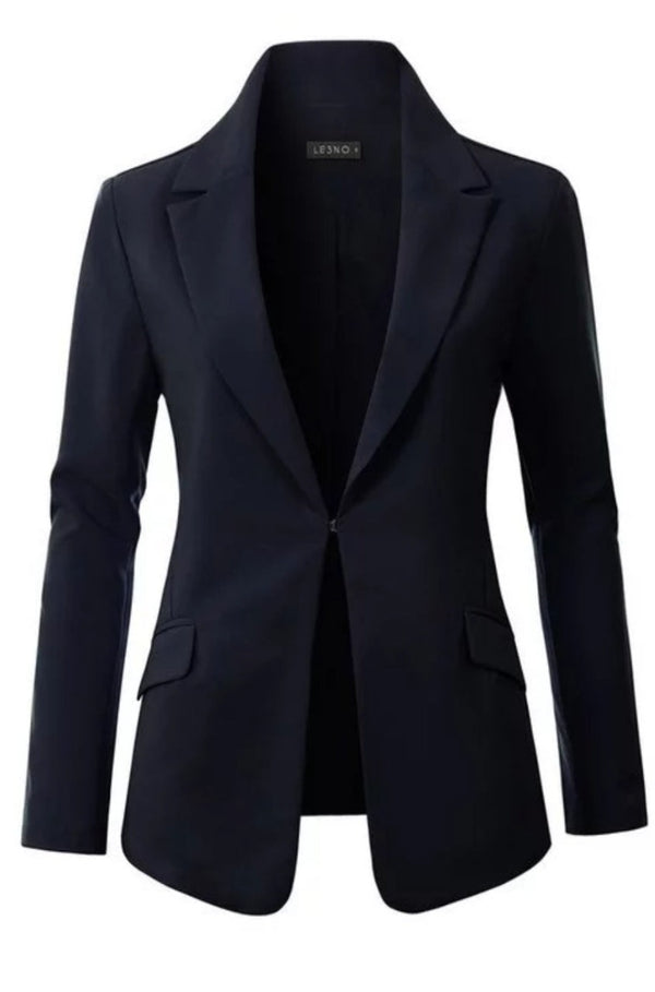 navy blue fitted blazer jacket, blazer, navy blazer, fitted blazer, work blazer, blazer with pockets