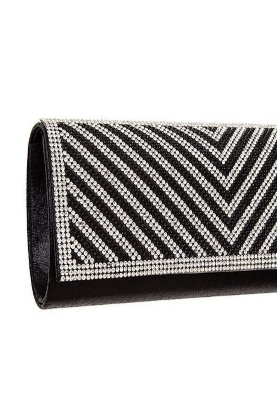 Black sequin clutch, detail view