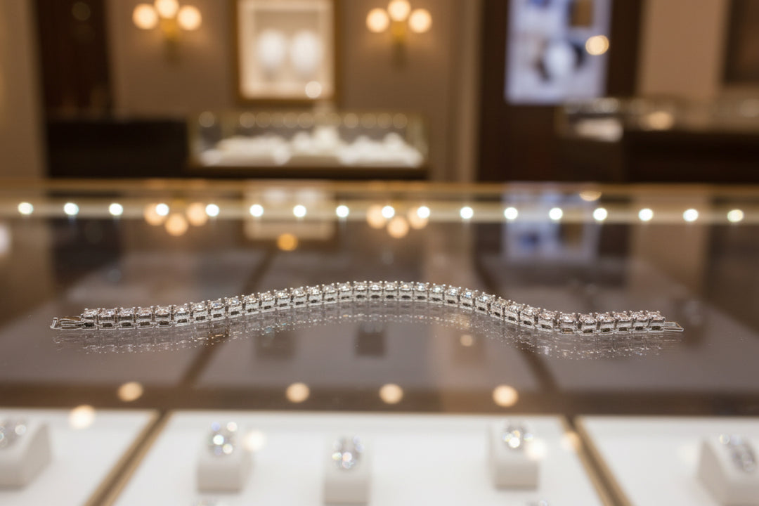 Silver tennis bracelet, detail view