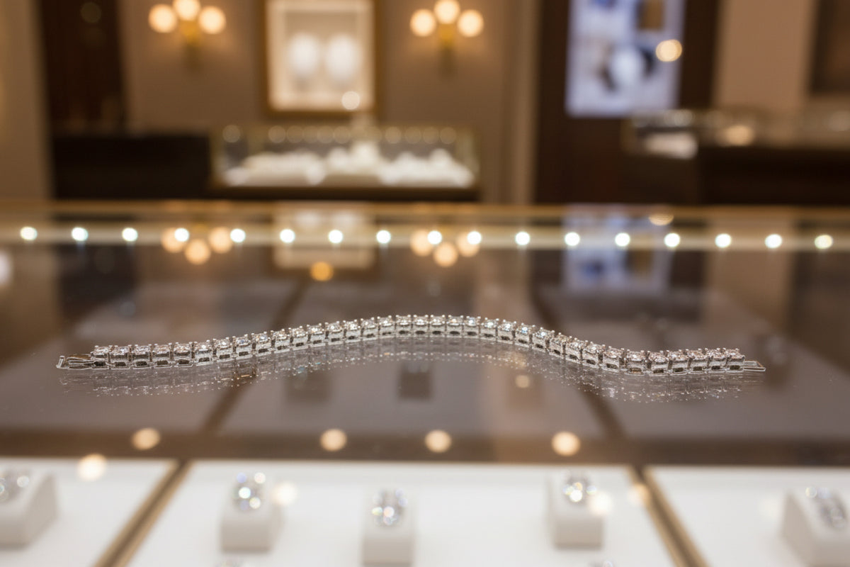 Silver tennis bracelet, detail view