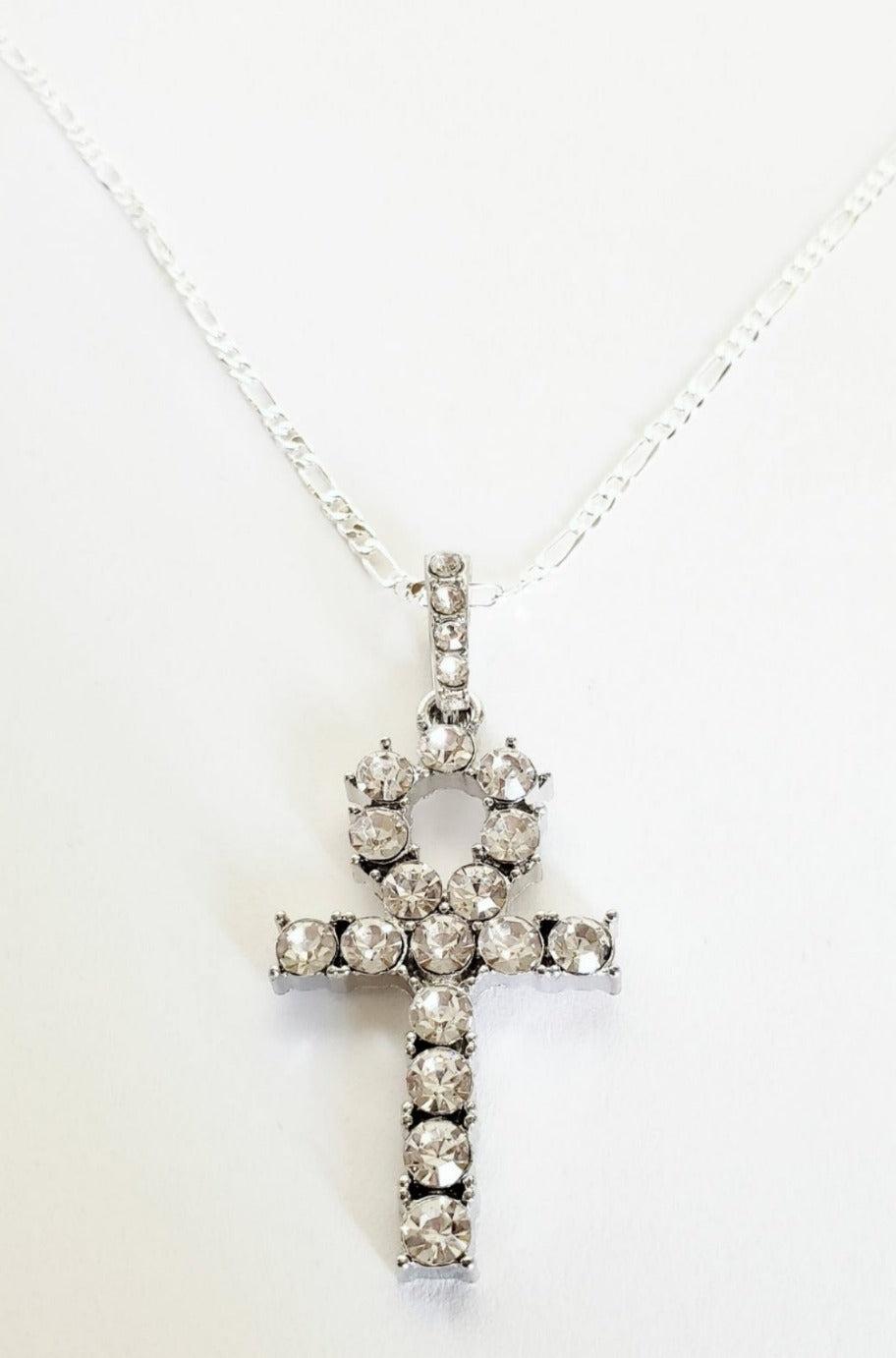 Silver ankh necklace, detail view