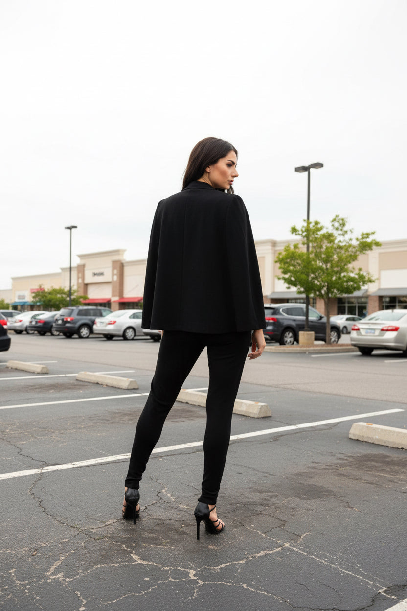 Black cape jumpsuit, alternate view