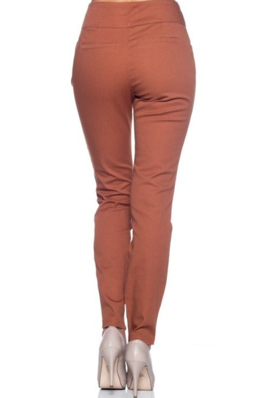 Brick red trousers, detail view