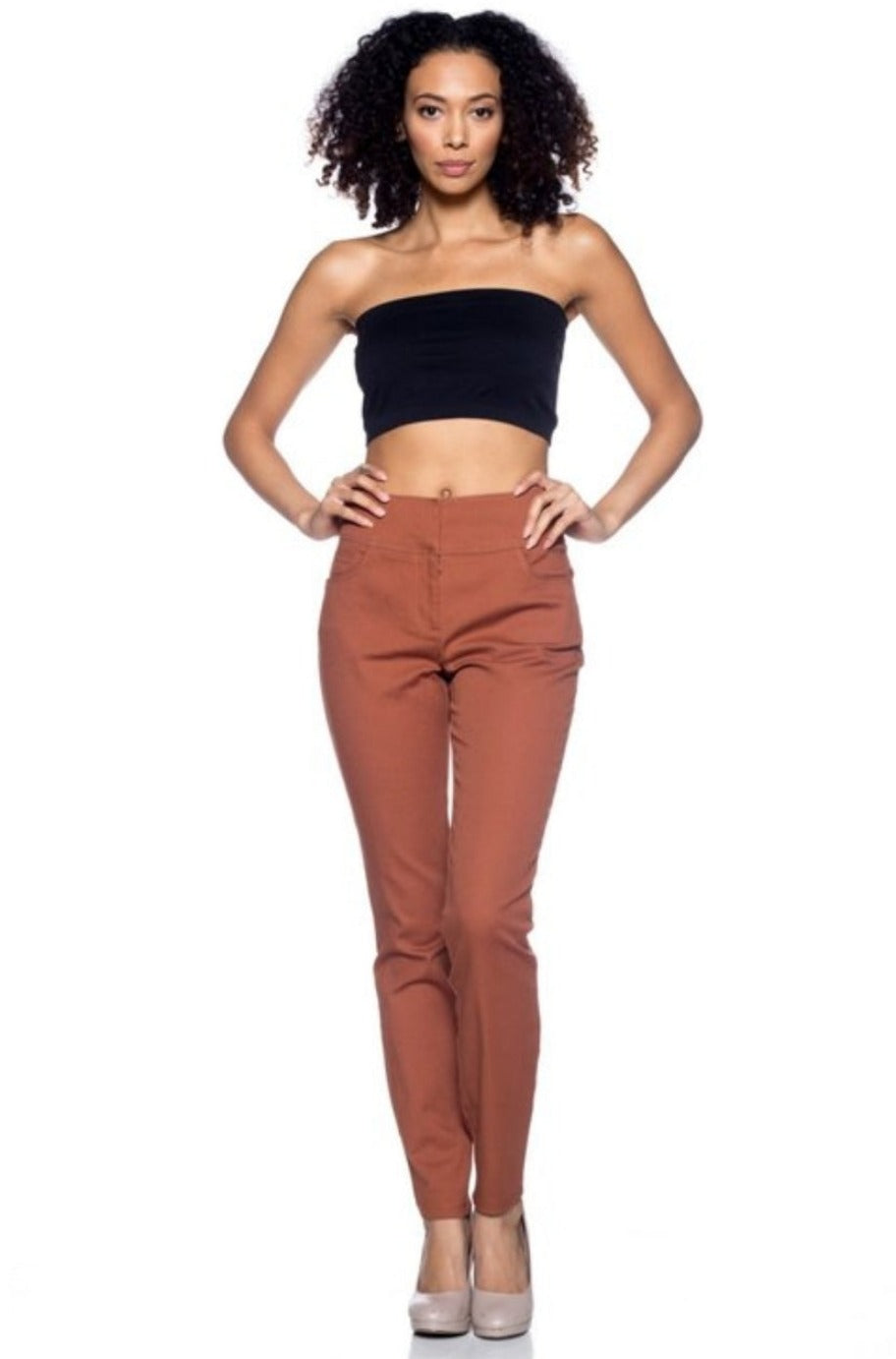 Brick red slim-fit trousers