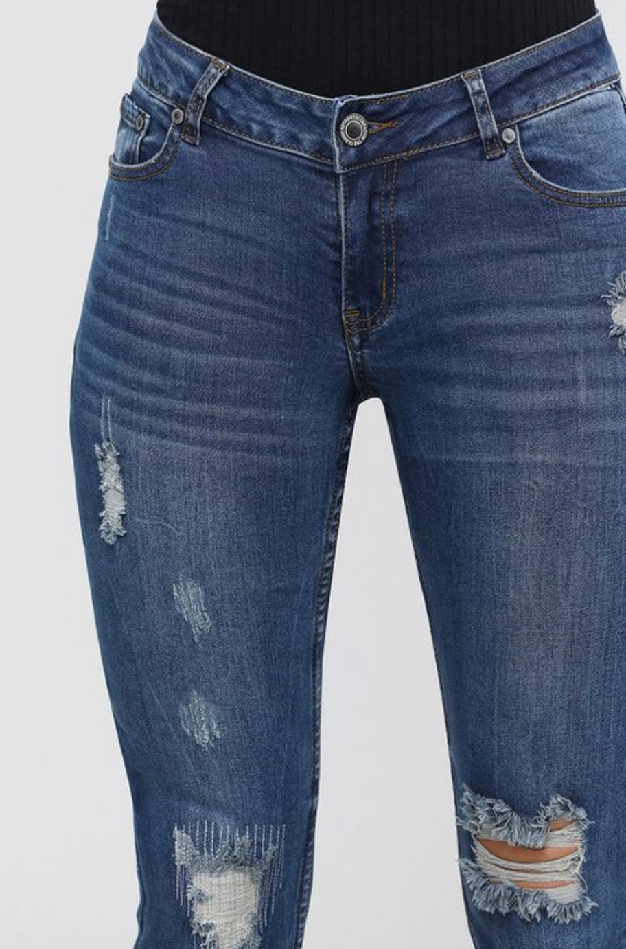 Distressed mid-waist jeans, alternate view