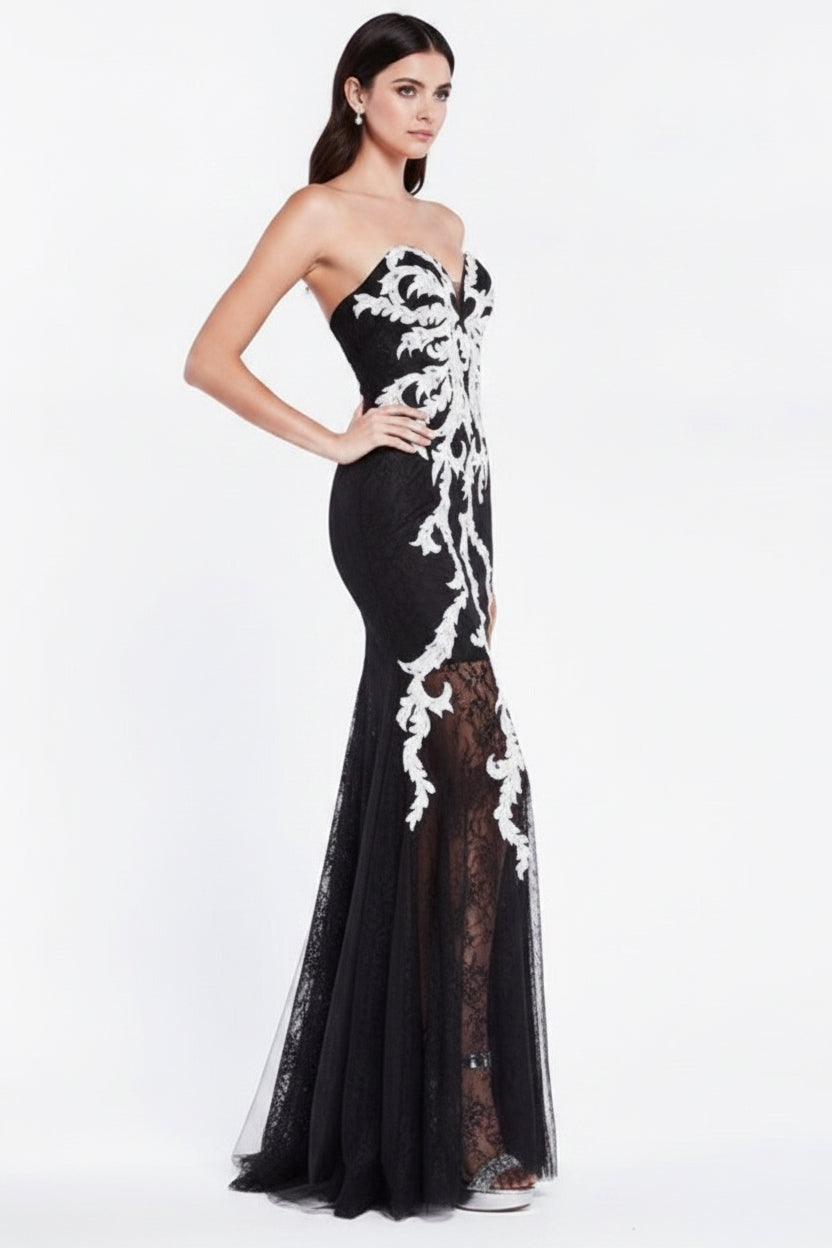Black and white sweetheart neckline mermaid gown