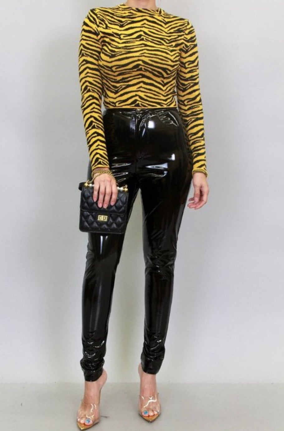Black and yellow zebra print cropped sweater