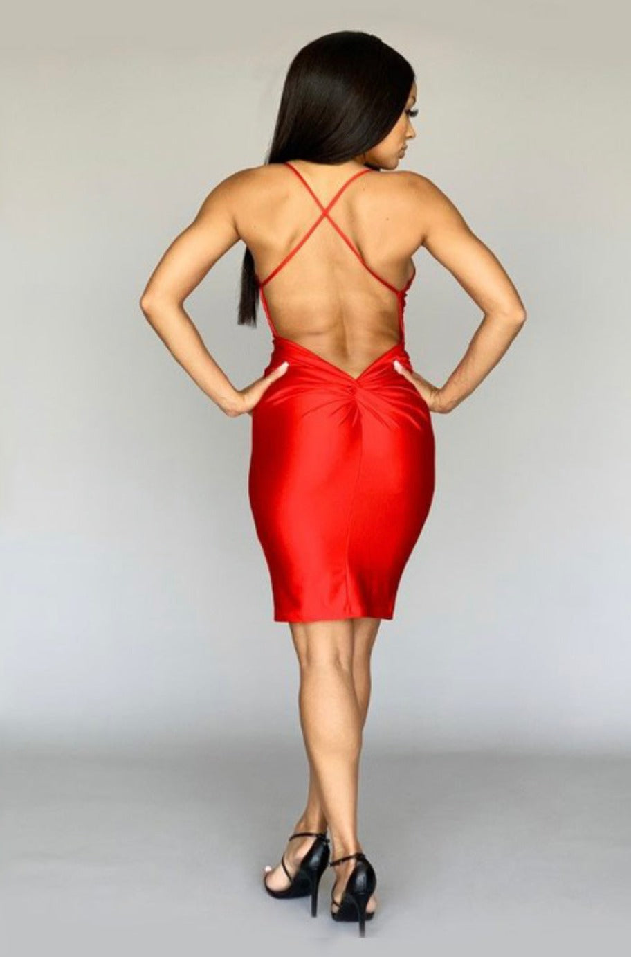 Black low-back dress, alternate view
