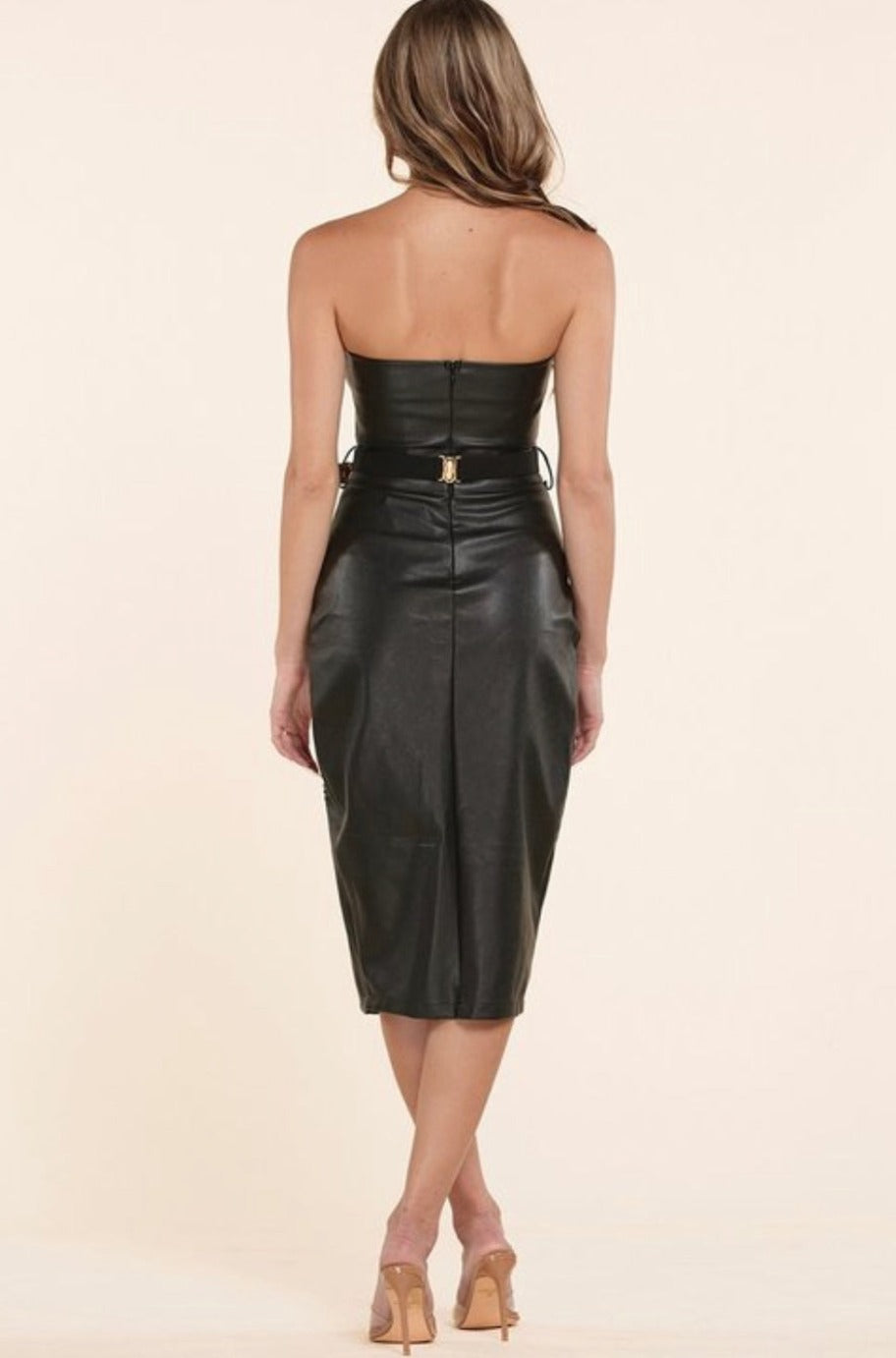 Vegan leather midi dress, alternate view