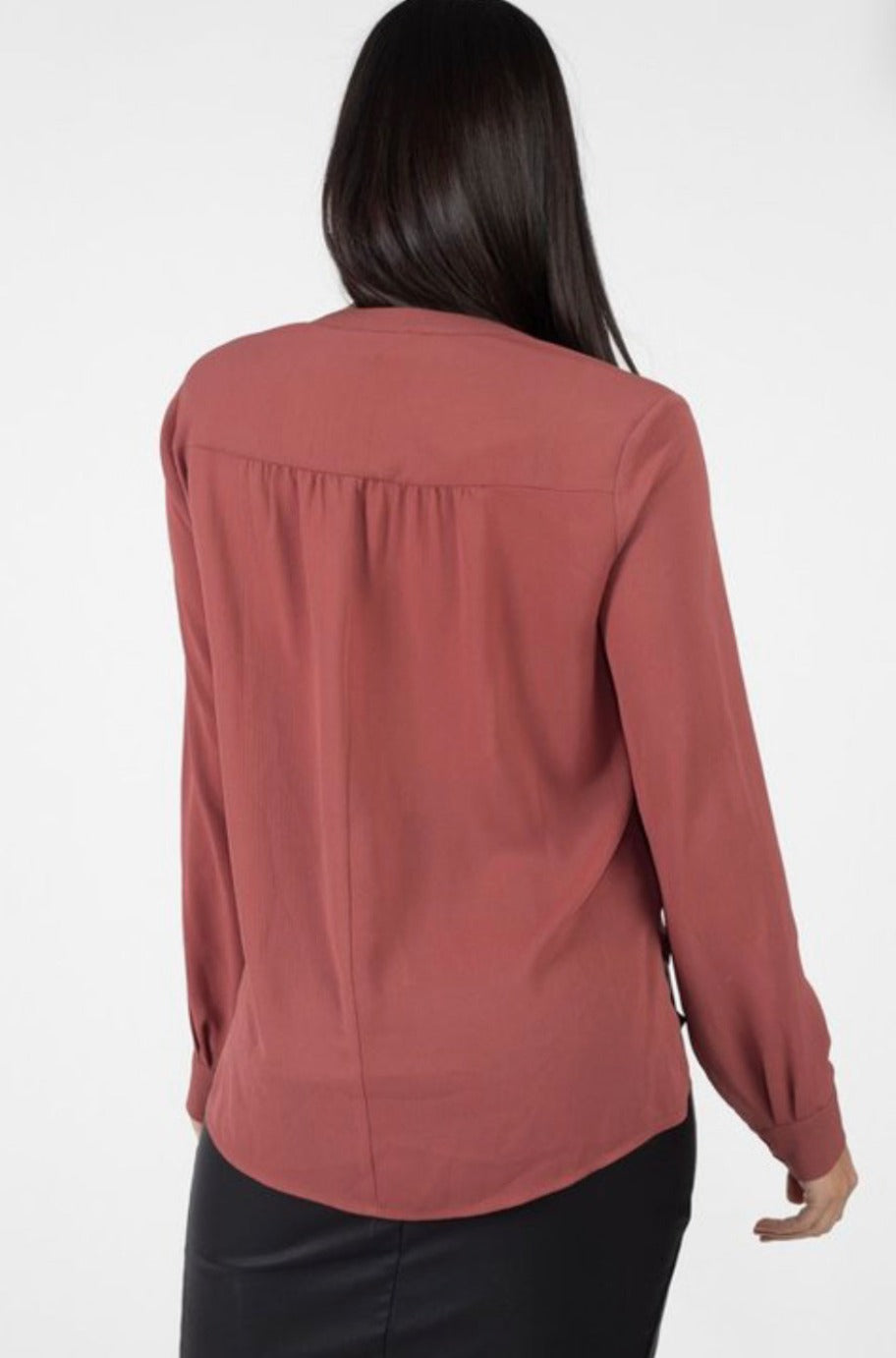 Marsala wrap blouse, detail view