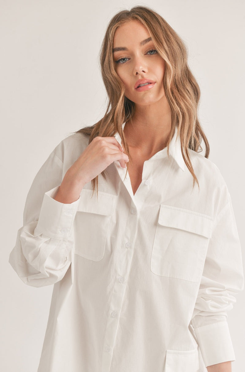 Libby White Button Down Tunic Shirt