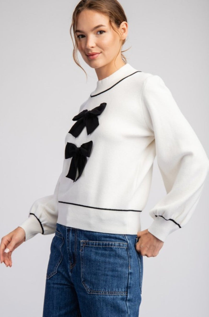 Off white sweater, sweater with bow, white sweater, sweater, 