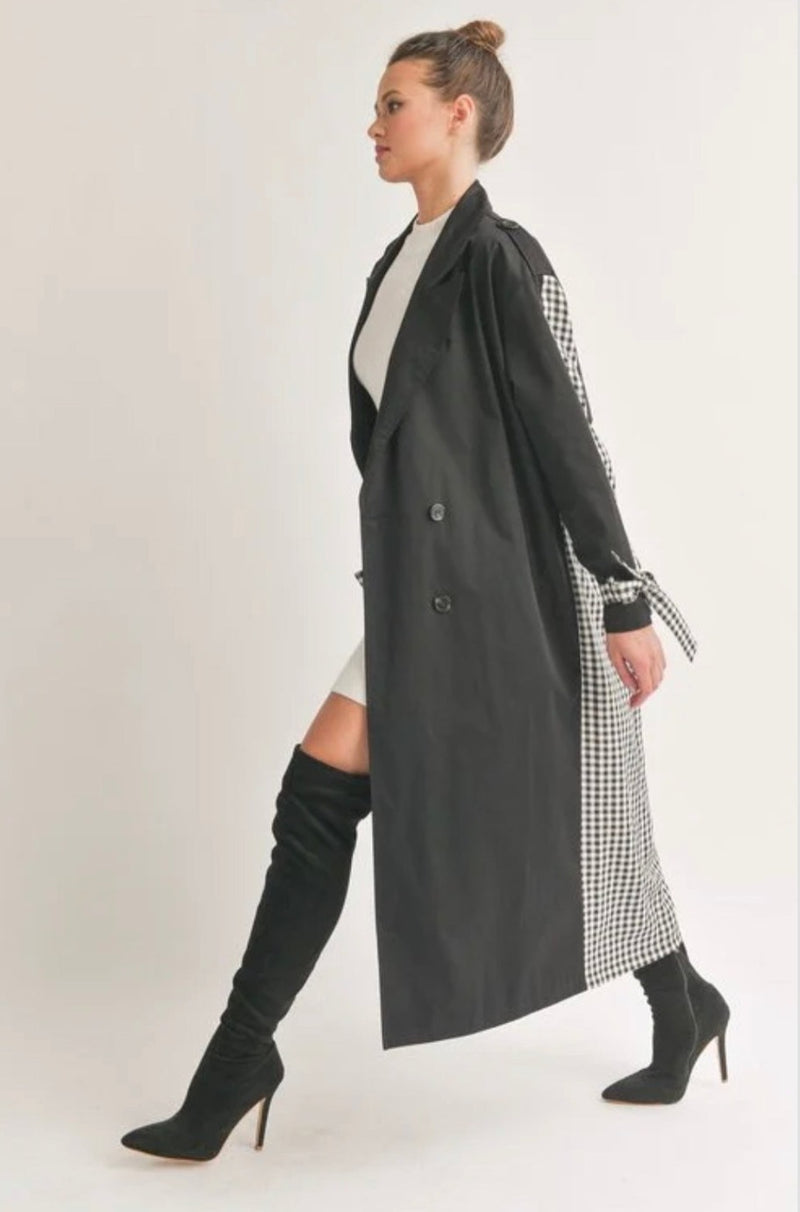 black and white checkered trench coat, checkered trench coat, trench coat, oversized trench, coat