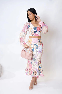 Gardenia Floral Two Piece Skirt Set - SAM D'MONES Gardenia Floral Two Piece Skirt Set - SAM D'MONES