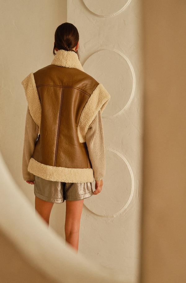 Moda Brown Vegan Shearling Vest
