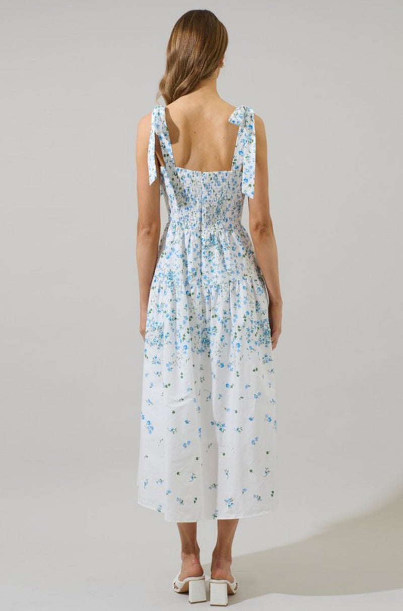 Tia White and Blue Midi Floral Dress