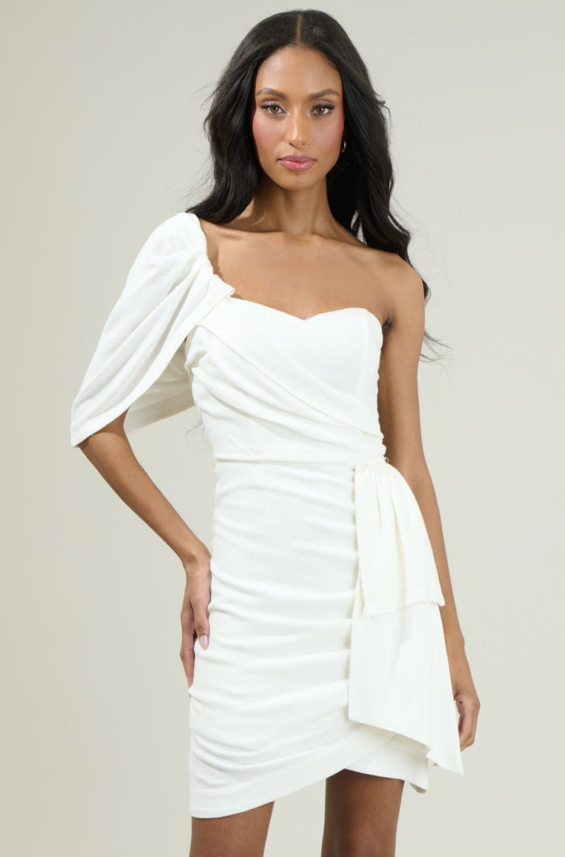 Amina White Pleated Dress