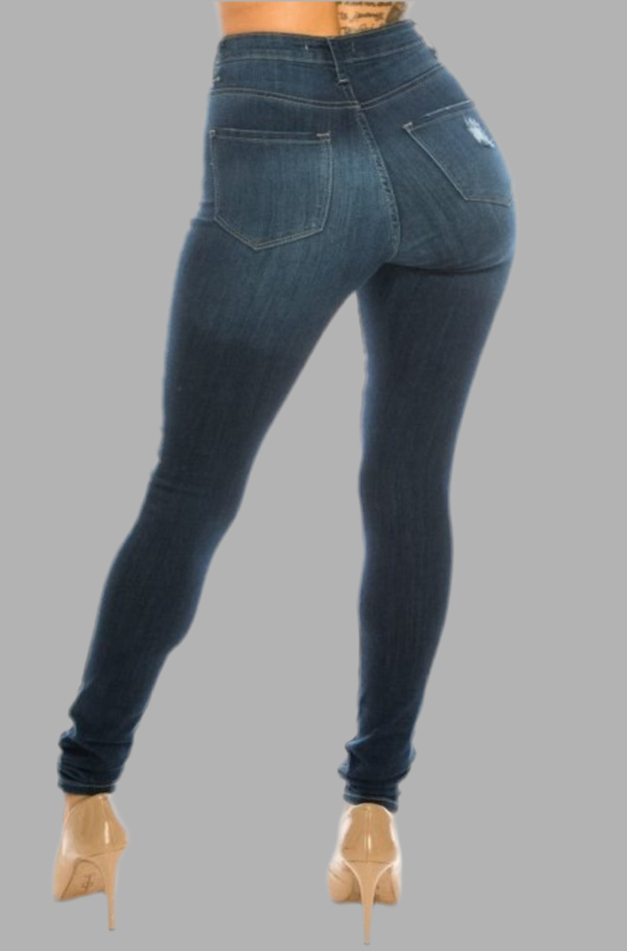 Medium blue jeans, back view