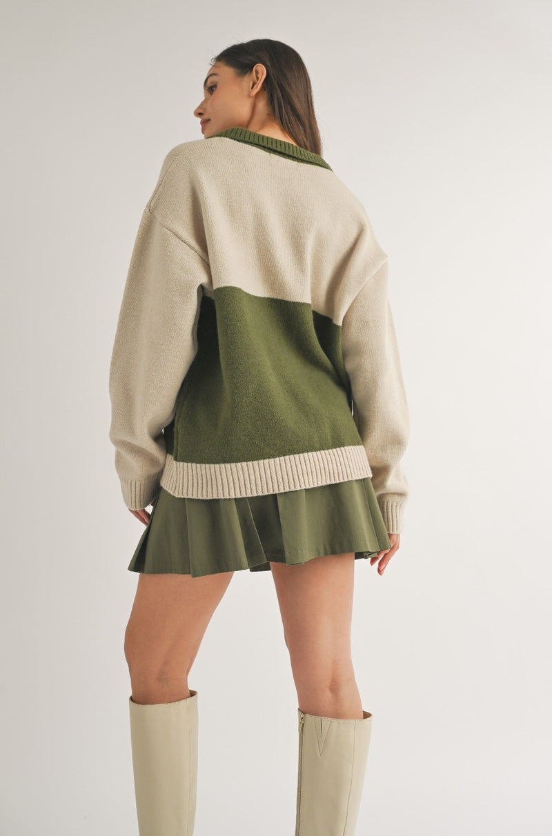 Edition Oversized Color Block Knit Sweater