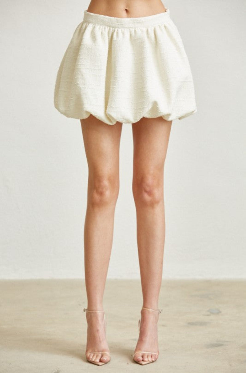 Elegant Off-White Tweed Jacket & Bubble Skirt Set
