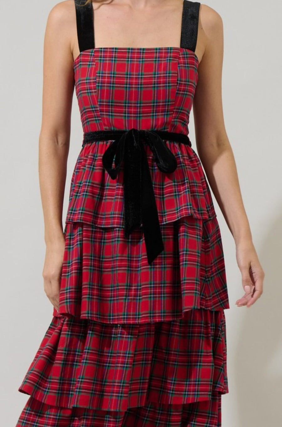 Nora Plaid Tiered Midi Dress - SAM D'MONES Plaid Green / Large / 100% Cotton Nora Plaid Tiered Midi Dress - SAM D'MONES Plaid Green / Large / 100% Cotton