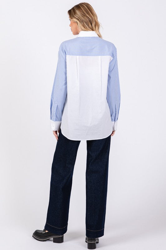 Jane Blue and White Striped Button Down Shirt By SAM D’MONES