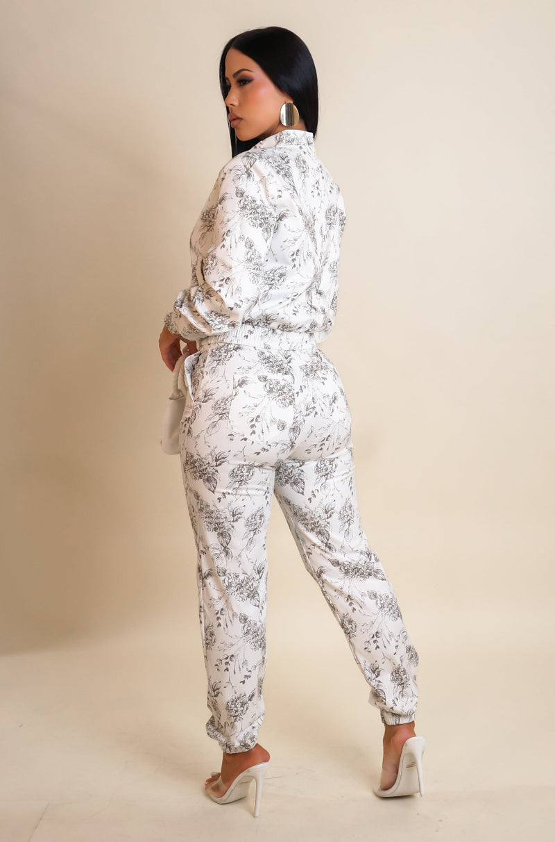 Floral Luxe Satin Jogger Set