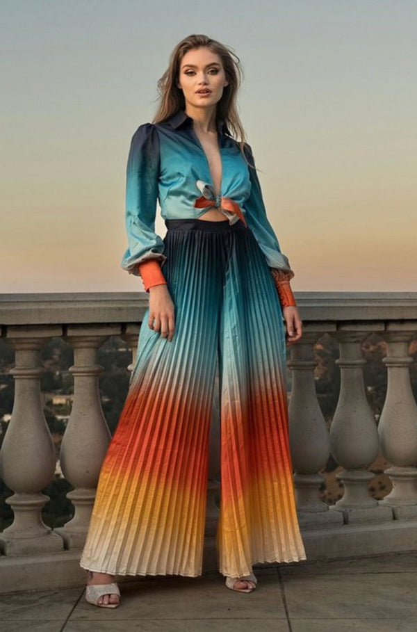 Green Jumpsuit, orange jumpsuit, Ombre Jumpsuit, jumpsuit, pleated jumpsuit