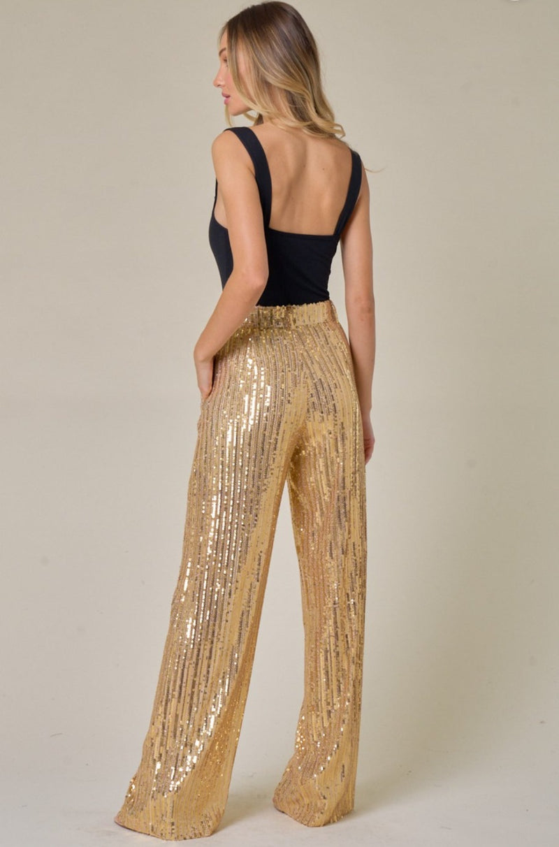 CHAMPAGNE GOLD SEQUIN JOGGER STYLE TROUSERS