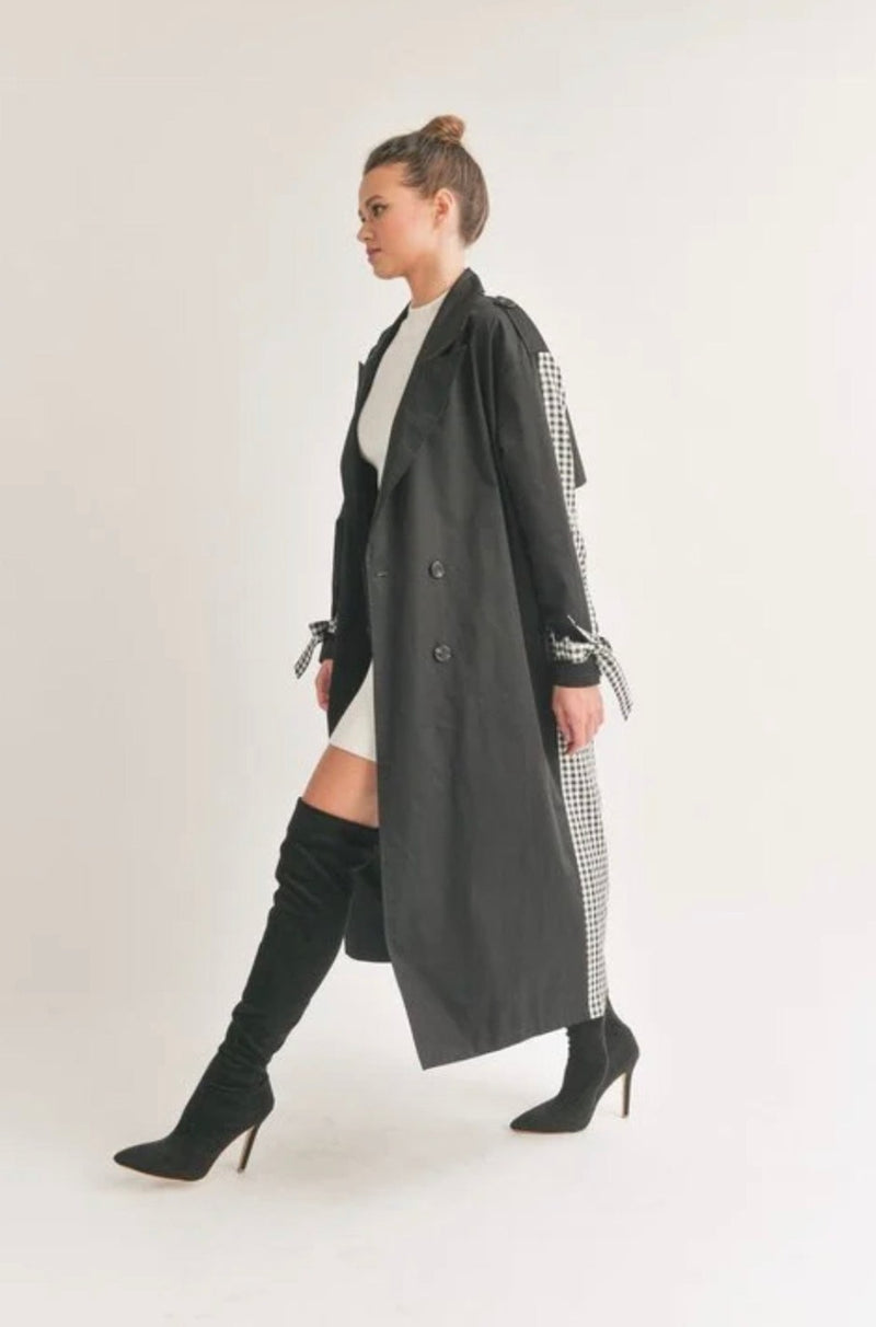 Katie’s Black And White Checkered Trench Coat