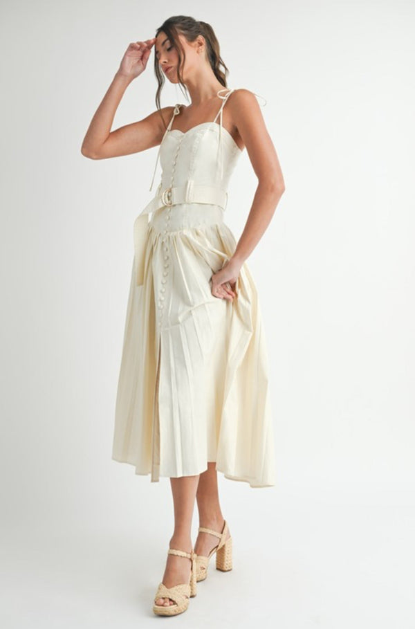 Cream Pleated dress, Long cream dress, women's party dress, white party dress