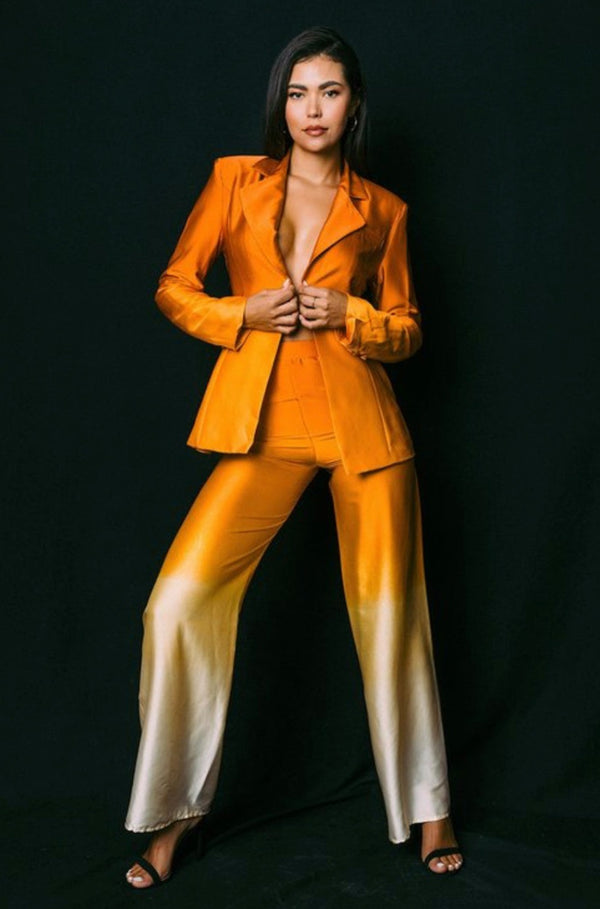 orange pant suit, orange suit, ombre suit, orange blazer and pant set