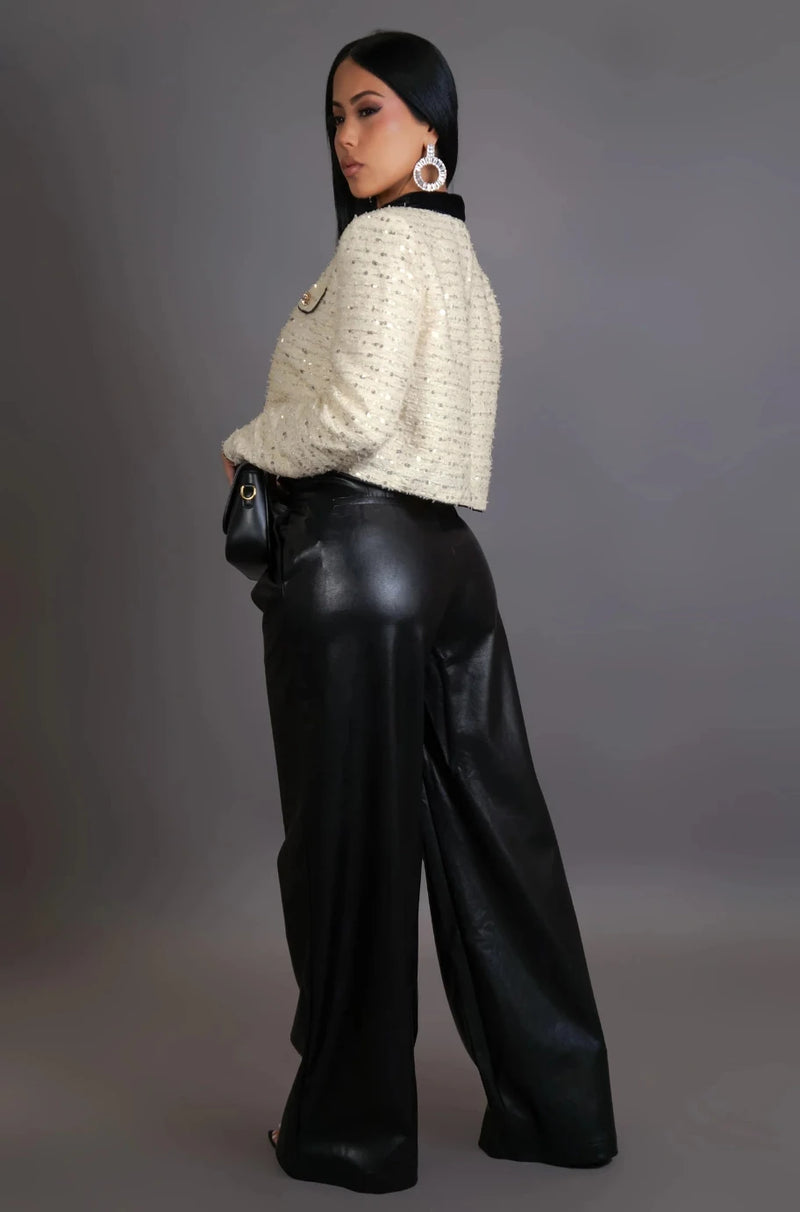 Sandro Sequin Jacket and Vegan Leather Pants Set
