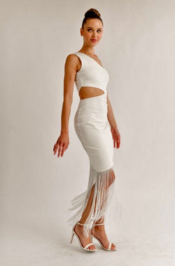 white fringed midi dress. white fringe dress, white dress, white cocktail dress, rehearsal white dress, bridal white dress, bridal dress