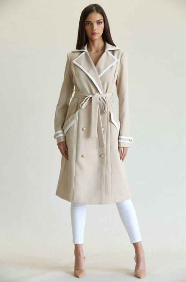 Women’s nude trench coat, women’s long trench coat, women’s long work coat