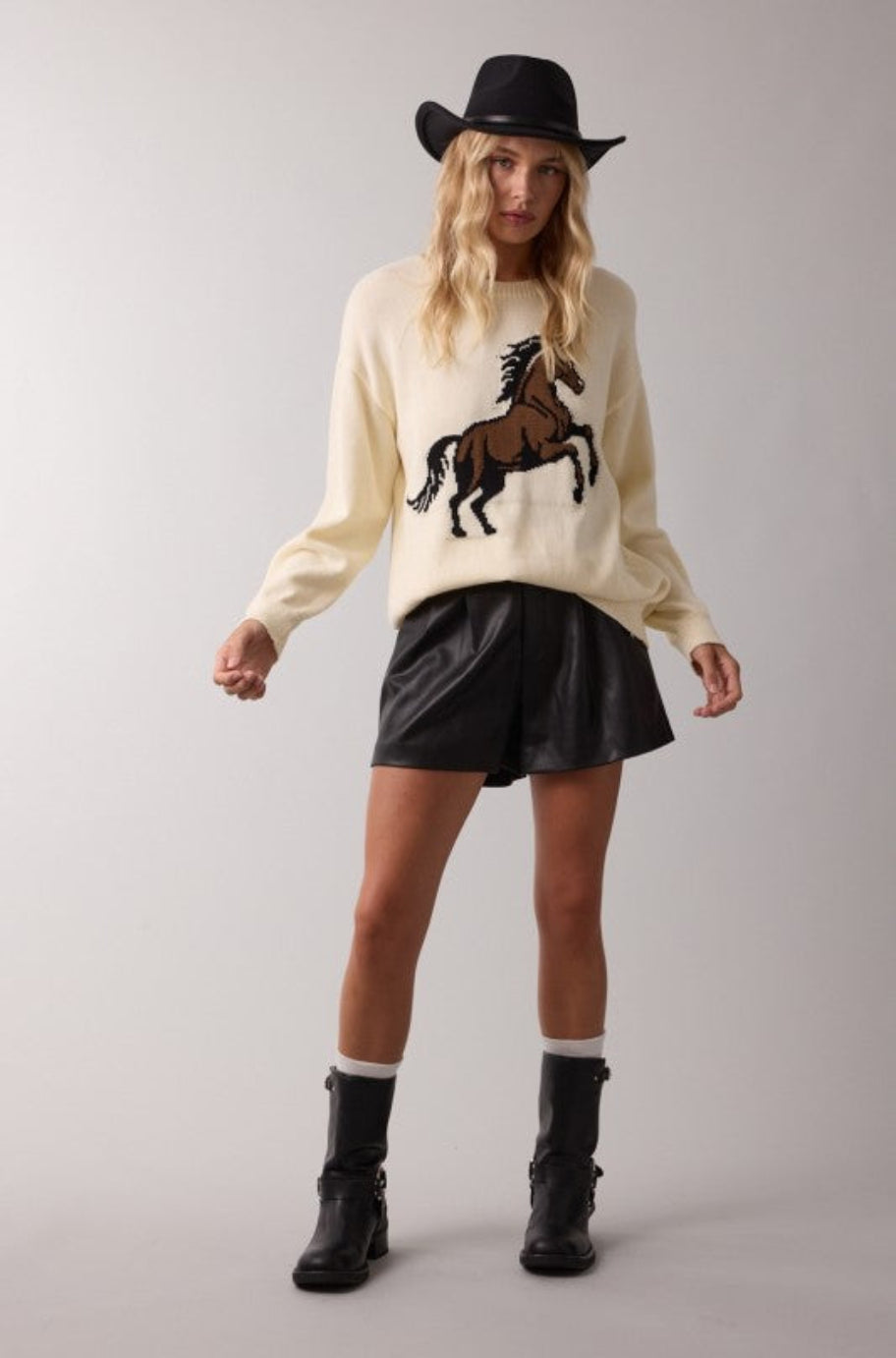 Equestrian cream sweater, back view