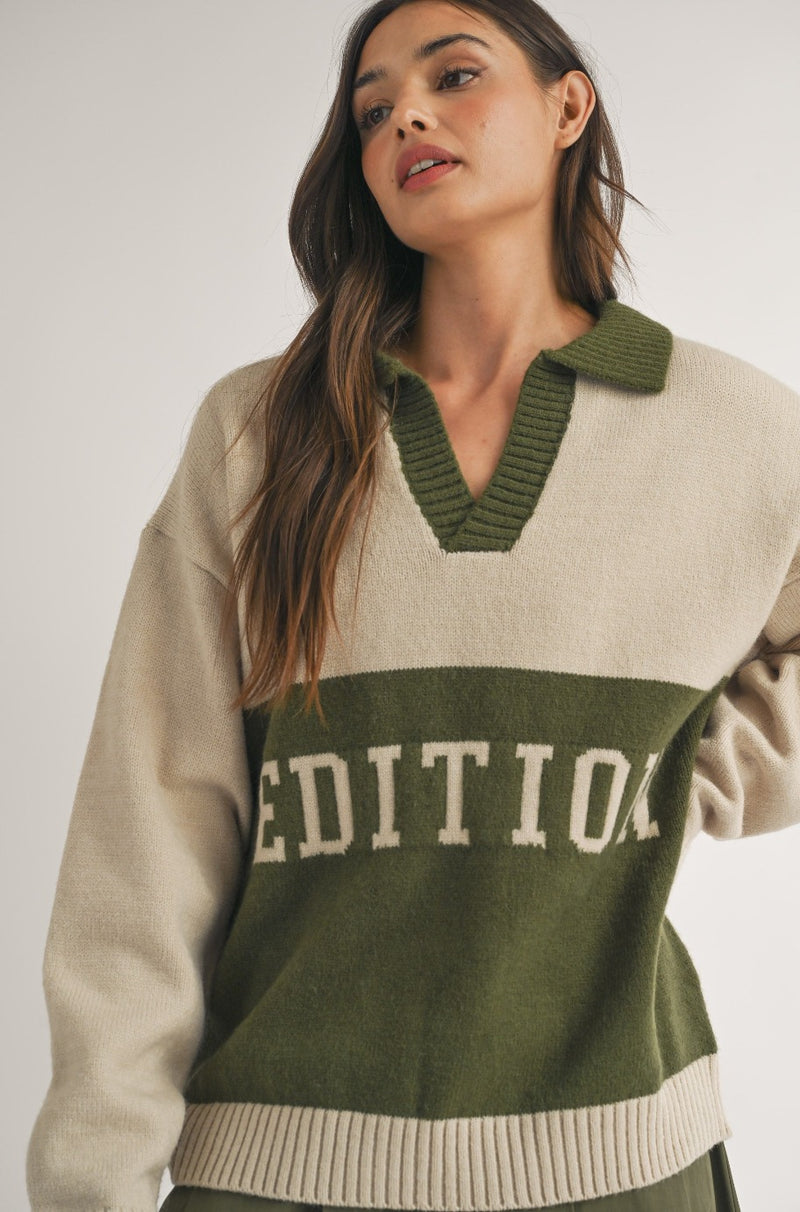 Edition Oversized Color Block Knit Sweater