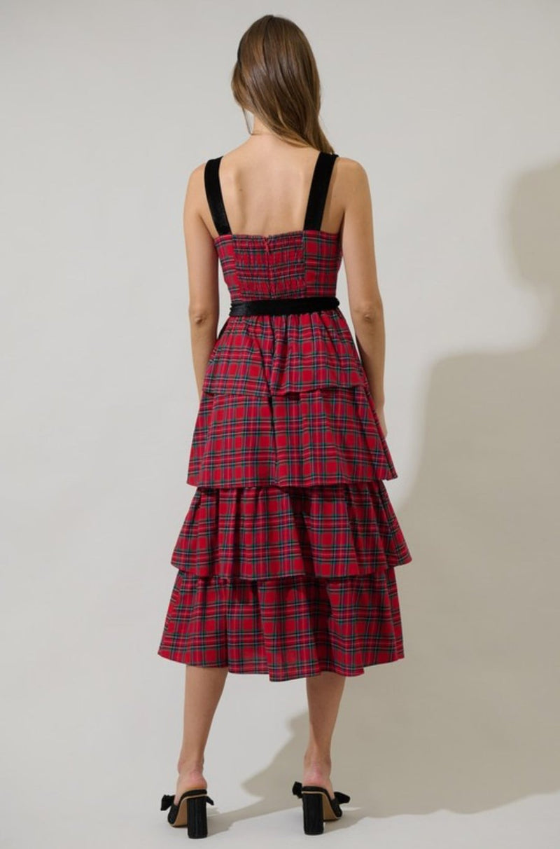 Nora Plaid Tiered Midi Dress - SAM D'MONES Nora Plaid Tiered Midi Dress - SAM D'MONES