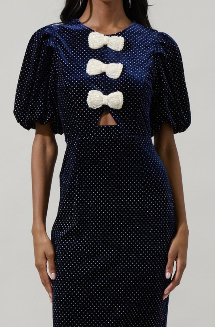 Mila polka dot navy dress, side view