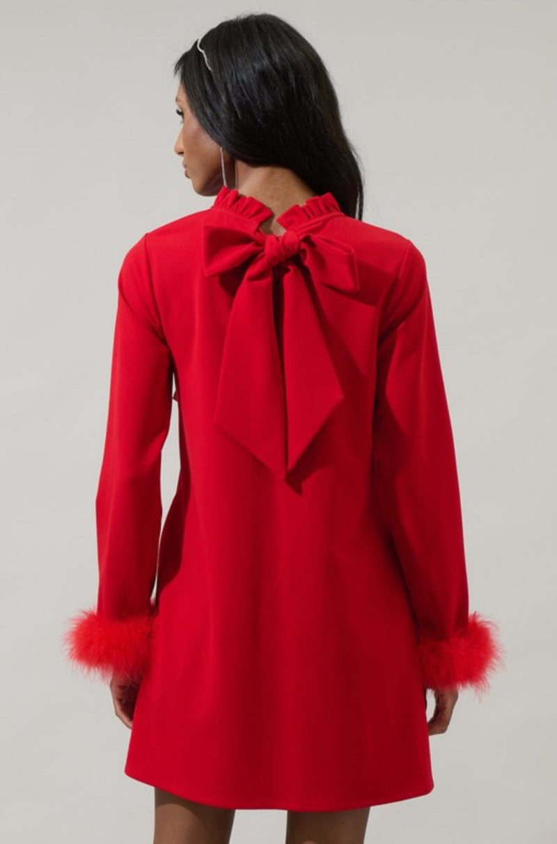 red feather dress, red mini dress, red cocktail dress, dresses, women's red dresses, party dress, red holiday dress, red long sleeve dress